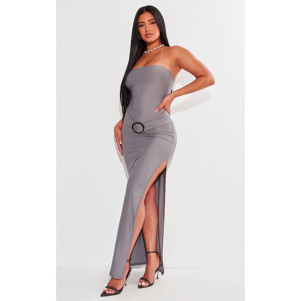 Shape Charcoal Grey Maxi Bandeau Dress Belted Size S/6 Sexy Going Out Date Cute